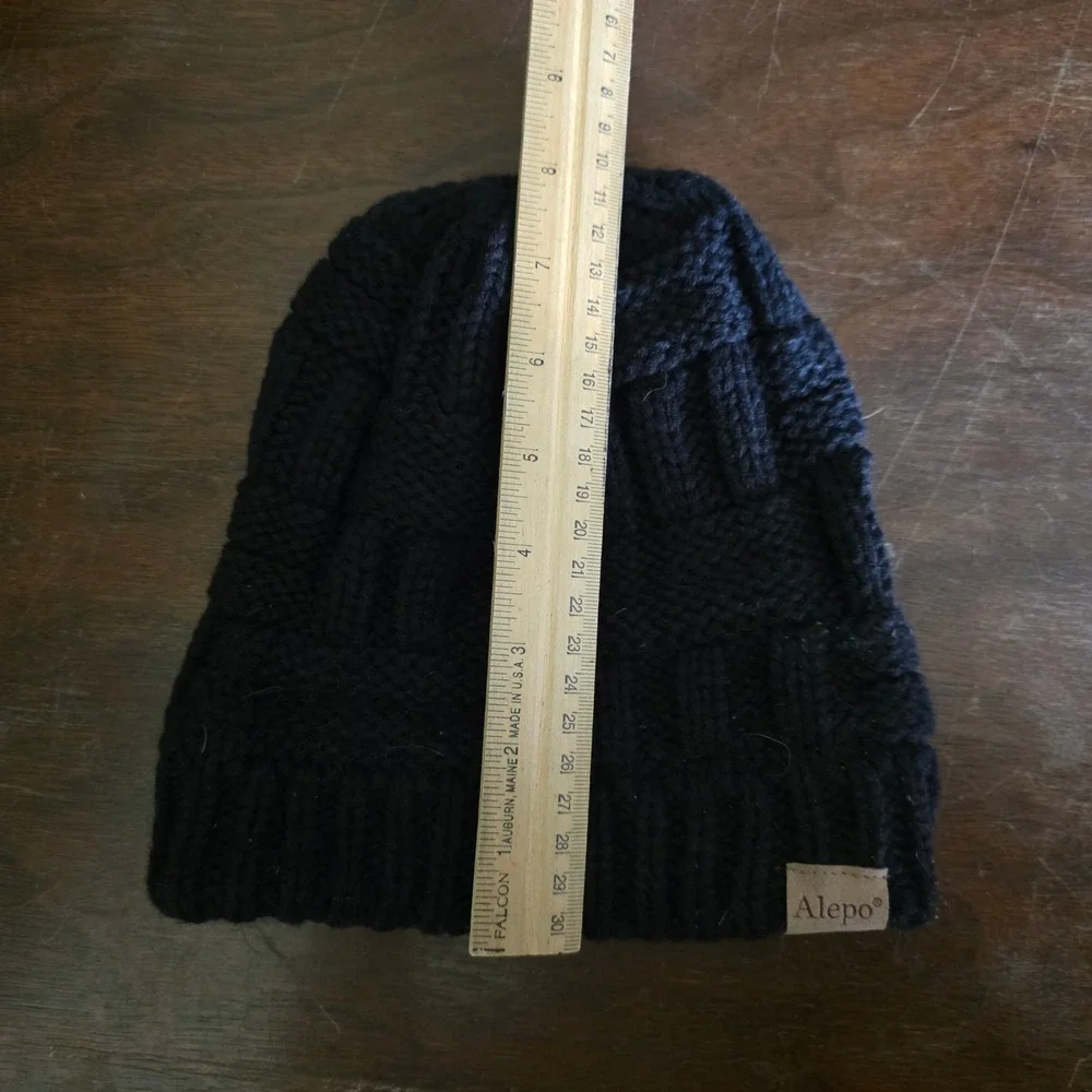 Alepo Kids Black Chunky Basket Weave Knit Beanie Hat Acrylic Winter Skull Cap
